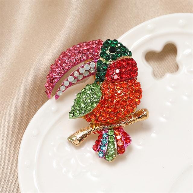 Mode Kleding Accessoires Broche Grote Snavel Vogel Strass Corsage Jurk Pak Jurk Speld red