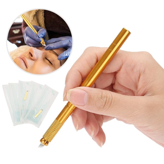 Set Stylo Tatouage Sourcils Manuel Microblading Tatouage Stylo Sourcils avec 5 Pièces Aiguille Jetable white