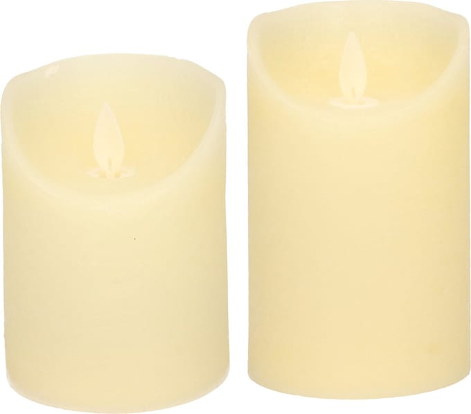 LED kaarsen/stompkaarsen - set 2x - ivoor wit - H10 en H12,5 cm - bewegende vlam