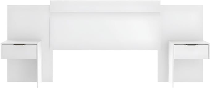 Vente-unique Uitbreidbaar hoofdeinde met nachtkastjes - 140/160 cm - Kleur: Wit - PARATI