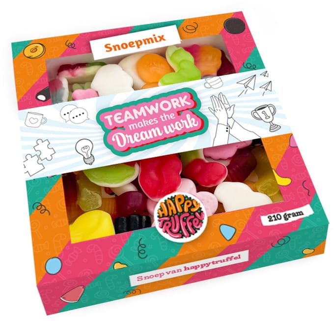 Snoeppakket "Teamwork makes the Dreamwork" mix snoep - 210 gram