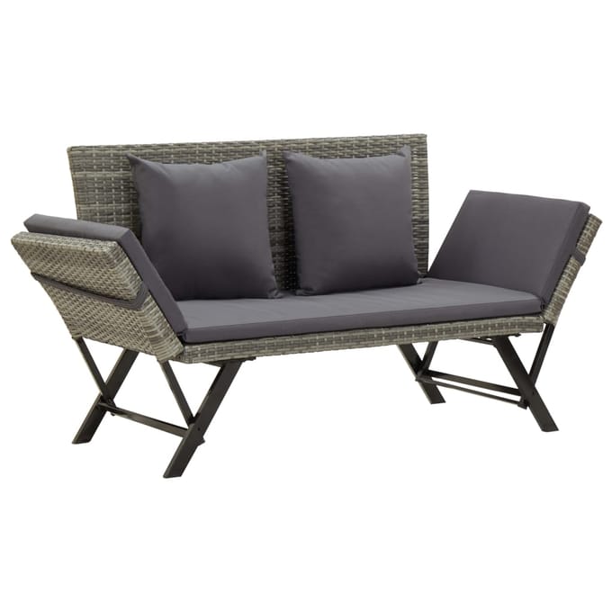 vidaXL - Tuinbank - met - kussens - 176 - cm - poly - rattan - grijs
