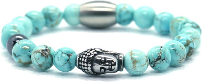 IbizaMen KIDS- jongens - armband - edelsteen - turkoois - 6mm - buddha RVS