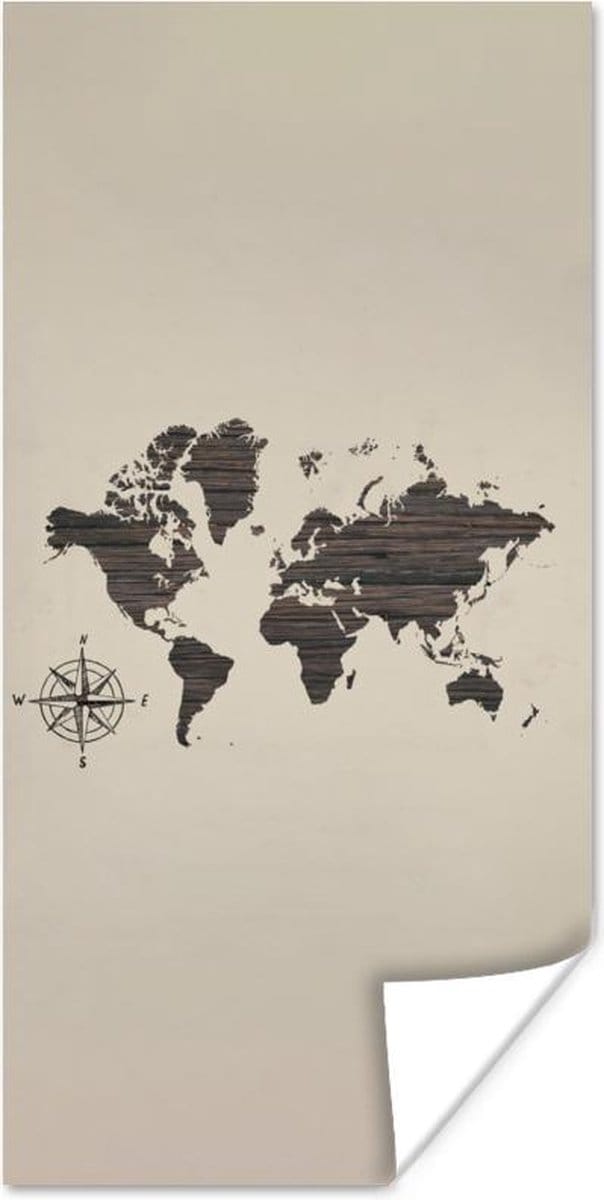 Wereldkaarten - Wereldkaart - Hout - Bruin - 80x160 cm