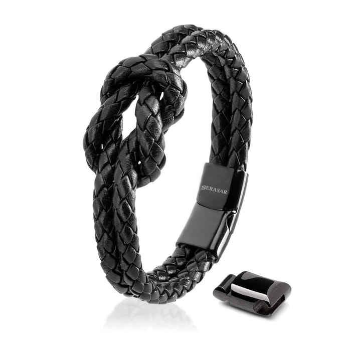 SERASAR Leren Armband voor Dames [Knot] - Zwart 16cm - Sieradenaccessoire