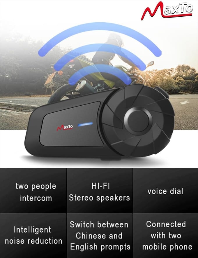 Motorhelm headset - Motor intercom - Veilig communiceren - 800M bereik - 2 rijders - Zwart