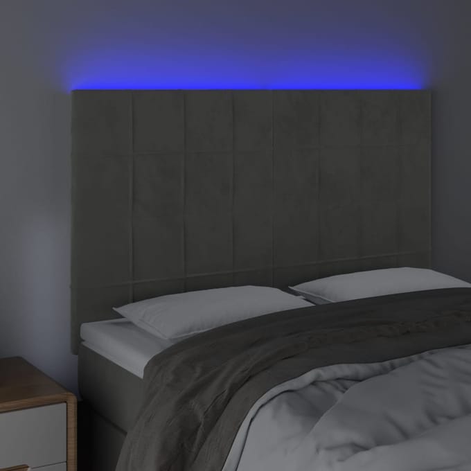 vidaXL - Hoofdbord - LED - 144x5x118/128 - cm - fluweel - lichtgrijs