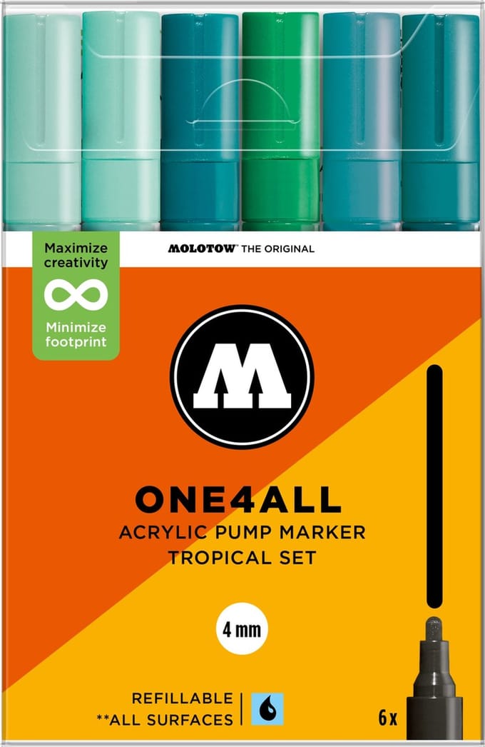 Molotow ONE4ALL 227HS Acrylstiften Set Turquoise - 6 Stuks - 4mm - Tropical Set