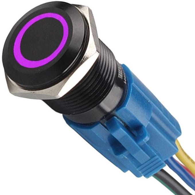 Allecto - Push Button Schakelaar met Led Licht - 16mm metaal - 12V 3A