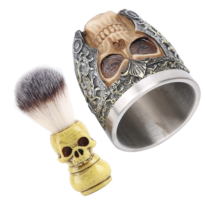 Heren Baard Scheerset Roestvrij Staal Scheerkom Skelet Hoofd Baardborstel Kit beige