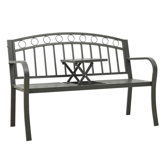 vidaXL - Tuinbank - met - tafel - 120 - cm - staal - grijs