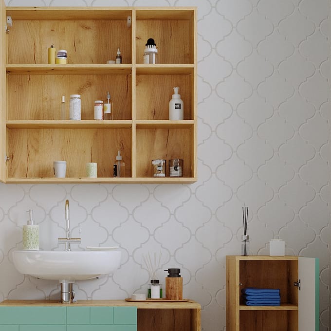 Vicco Rudi Badkamerspiegelkast – 90 x 80.9 cm met deur en open vakken Eiken