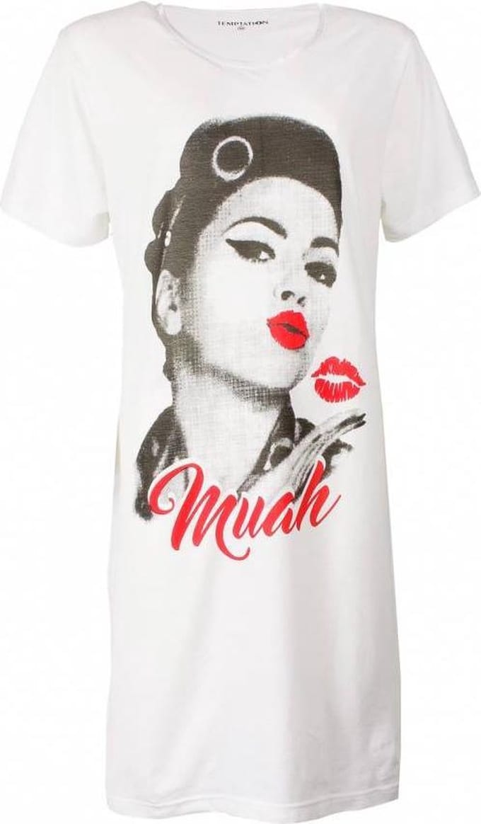Temptation Dames Nachthemd - Big Shirt - 100% Katoen - Wit - Maat L