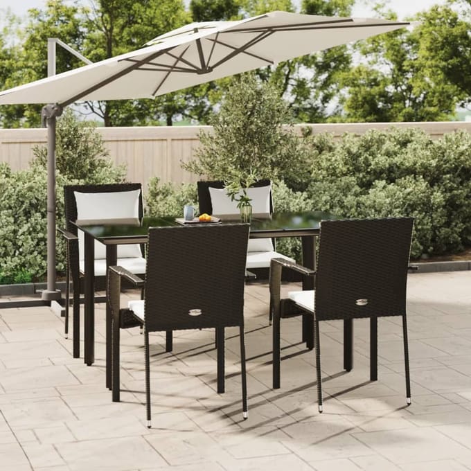 vidaXL - 5-delige - Tuinset - met - kussens - poly - rattan - zwart