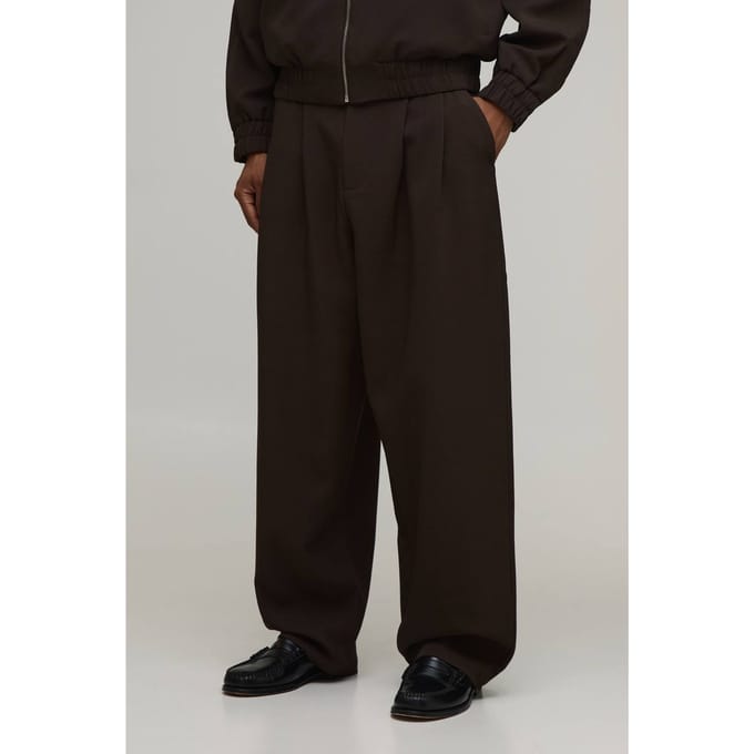 Pantalon Tailleur Coupe Ballon À Double Pli Coordonné | Chocolate | Size 34