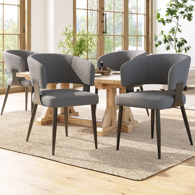 FloraGrace Eetkamerstoel 59 x 46,5 x 81,5 cm - Ergonomisch Set Van 4 - Gebogen Rugleuning - Metaal - Grijs