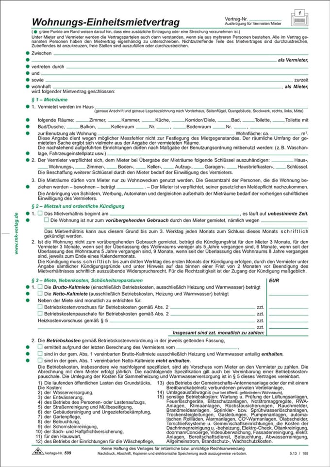 RNK Verlag 'Uniform huurcontract voor appartementen', DIN A4