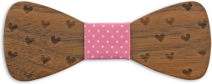 We Love Ties - Strikken - Houten strik True Love - bruin / roze / wit