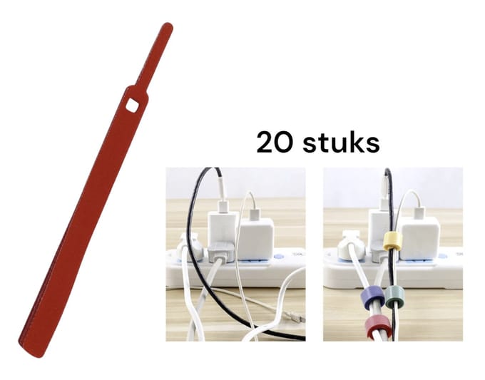 Cabantis Klittenband Kabel Organizer - Cable Binders - 145mm x 11mm - Kabelbinder 20 stuks Rood