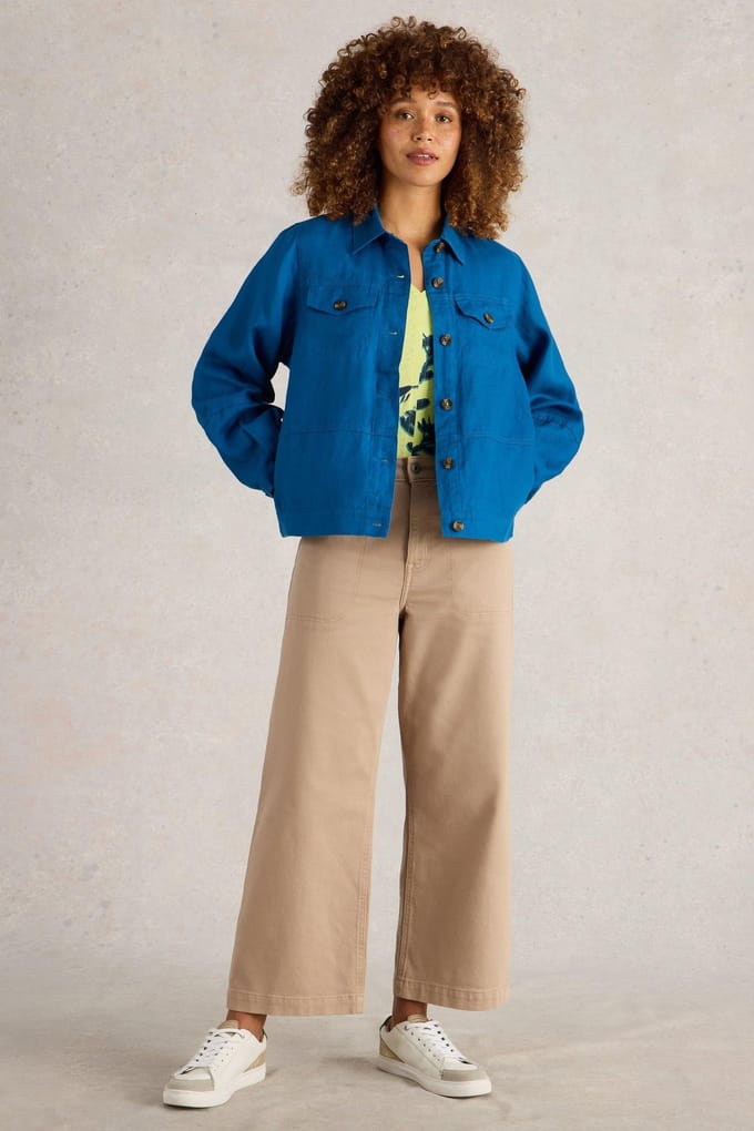 White Stuff Camille Linen Jacket Bright Blue Größe: 24 | Cropped-Jacken Outlet | Damen | Weiß