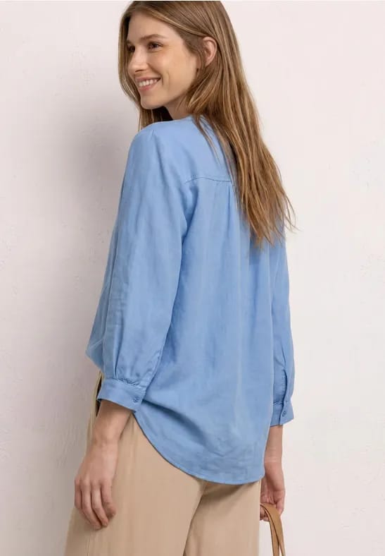 3/4-mouwen blouse van linnenmix met gespleten hals