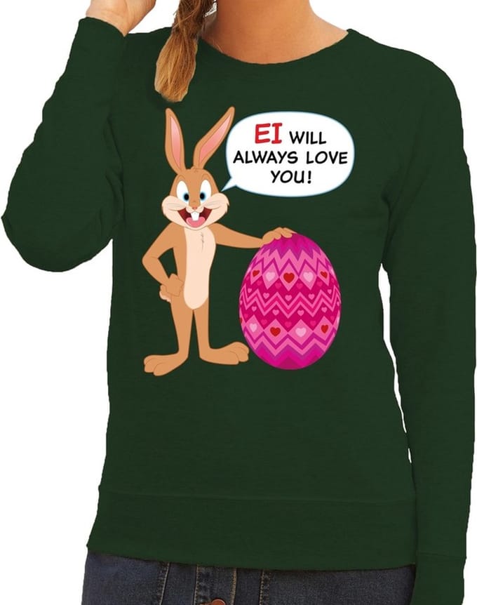 Groene Paas sweater Ei will always love you - Pasen trui voor dames - Pasen kleding XL