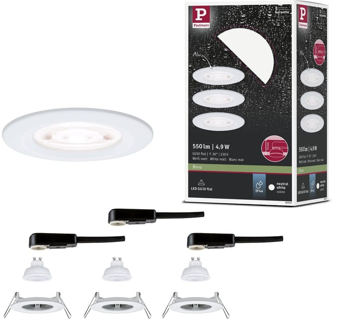 LED-inbouwlamp Nova GU10 Flat stijf IP44 3x4,9W 3x550lm 230V 4000K Wit mat