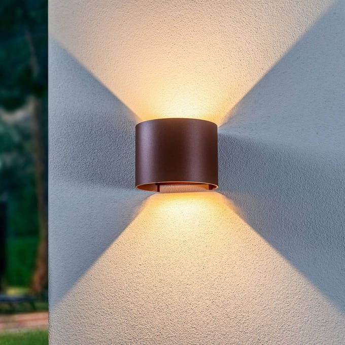 Lindby LED buitenwandlamp Nivar, rond, roest, metaal, IP54