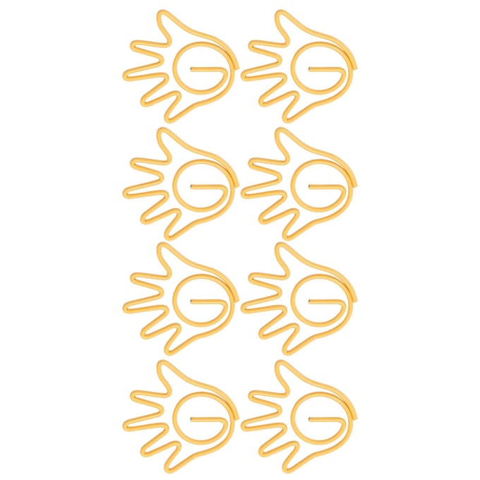 Lot de 100 trombones en métal en forme de main, antirouille, décoration pour bureau, école, jaune jaune