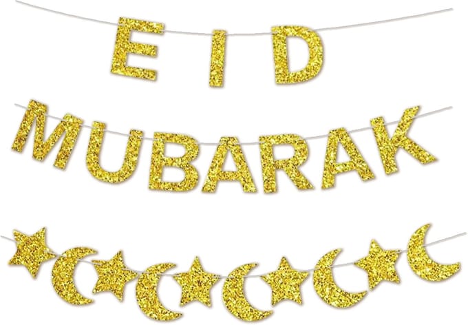 LUQ – Slinger Eid Mubarak – Goud Glitter – Luxe Islamitische Feest Decoratie – Direct Ophangen
