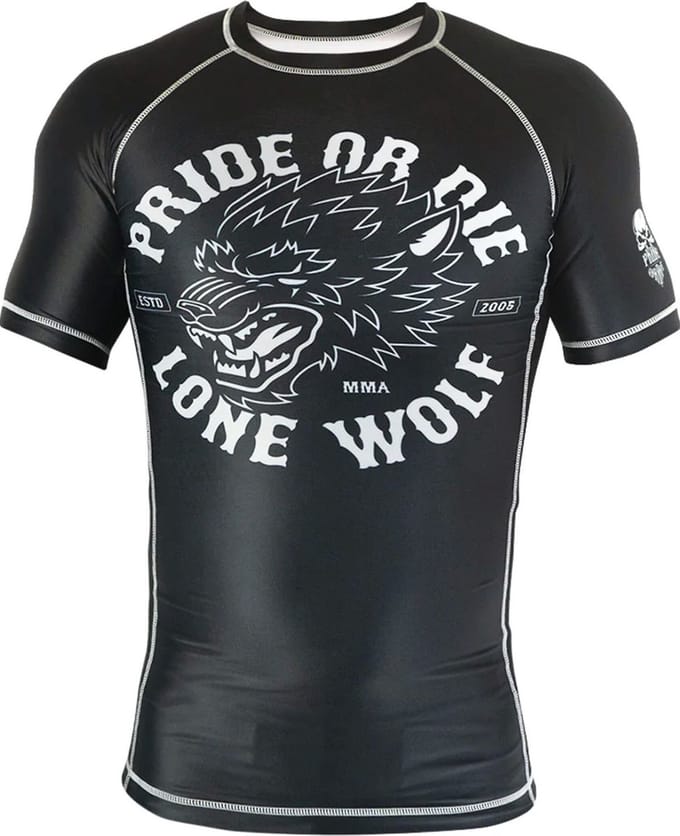 PRIDE or Die Rash Guard Lone Wolf Zwart Wit - S