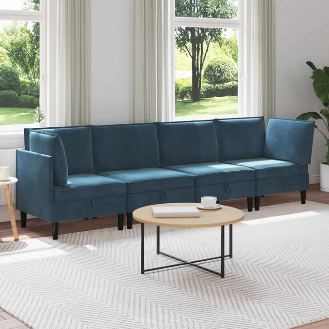 vidaXL - Woonkamer - Meubelset - 4 - st - Blauw - Fluweel