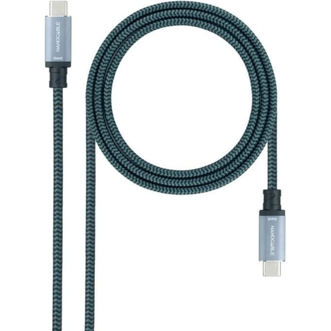 Nanocable NANOCABLE USB 3.1 Kabel USB-C-M-USB-C-M Gen2 10Gbps 5A Kleur Grijs-Zwart 1m