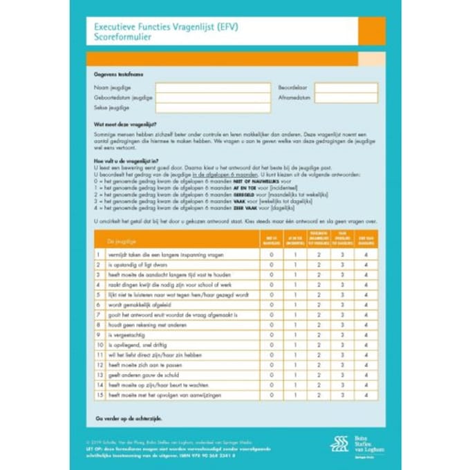 Executieve Functies Vragenlijst (Efv) Scoreformulieren - Evert Scholte