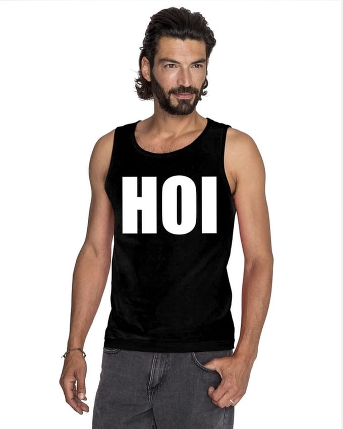 Hoi tekst singlet shirt/ tanktop zwart heren M