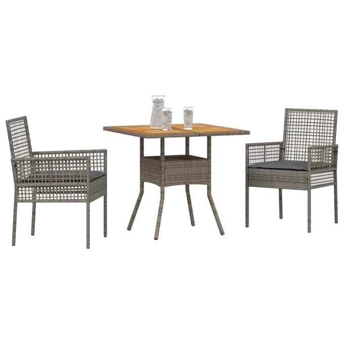 vidaXL - Tuin - Eettafel - Set - 3 - st - Grijs - poly - rattan
