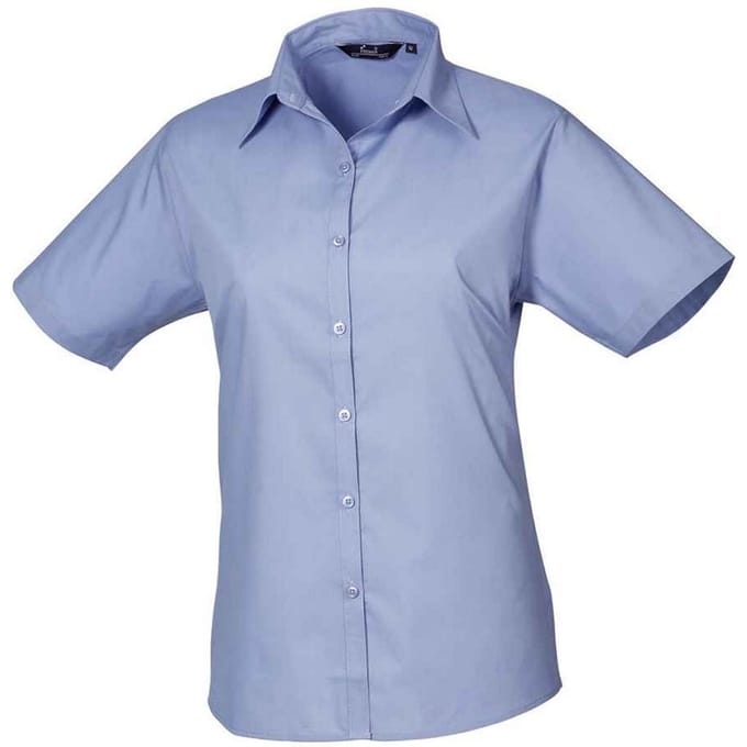 Premier Dames/Dames Popeline Blouse met Korte Mouwen (Middenblauw)