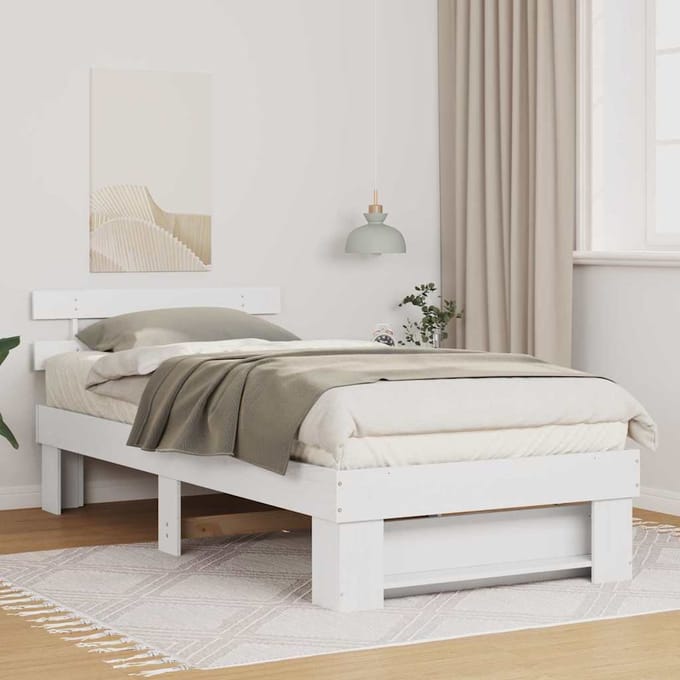 vidaXL - Bedframe - met - hoofdeinde - Wit - 80 - x - 200 - cm - Massief - grenenhout