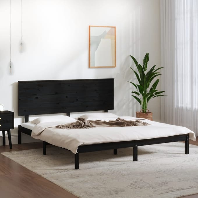 vidaXL - Bedframe - massief - grenenhout - zwart - 200x200 - cm