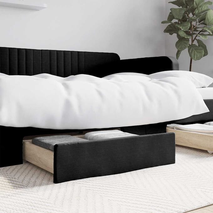 vidaXL - Bedlades - 2 - st - bewerkt - hout - en - kunstleer - zwart