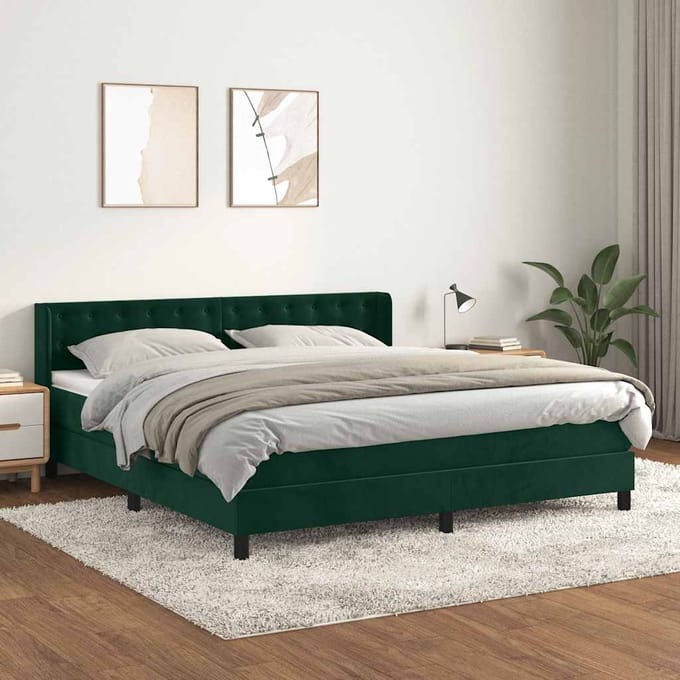 vidaXL - Boxspring - met - matras - fluweel - donkergroen - 180x200 - cm
