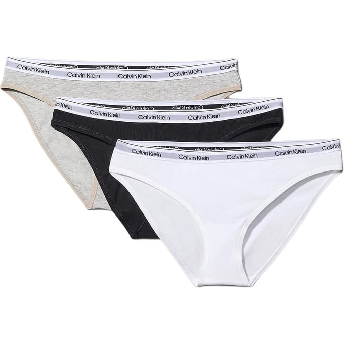 Calvin Klein Bikini Pack de 3 Color Block Confortable Jacquard de Lettres Triangle Sous-vêtements Sous-vêtements Femme 000QD5207E-MPI L white