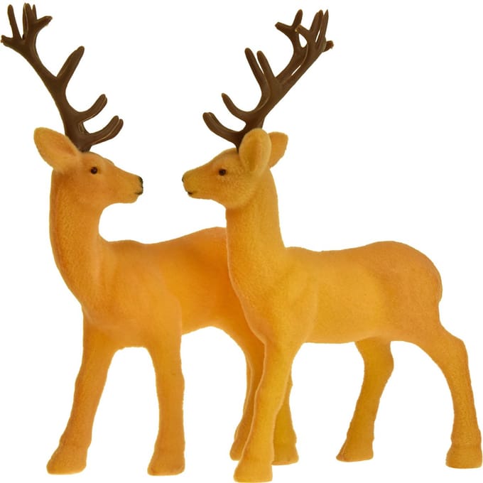 Hert deco rendier geelbruin geflockt H20,5cm set van 2, 2 Stück