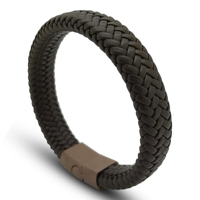 Lederarmband bruin dames heren Galeara Rix 22,5cm met magnetische sluiting