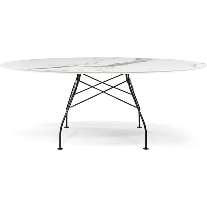 Kartell Glossy tafel - wit marmer - zwart - ovaal