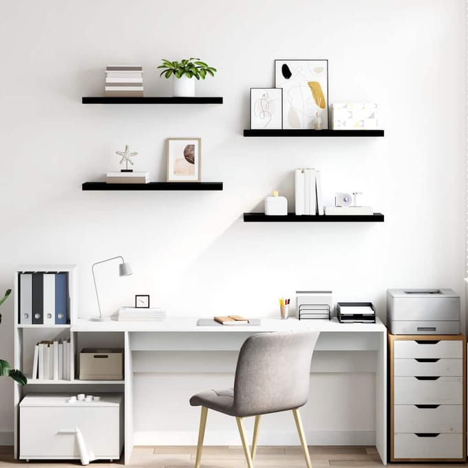 vidaXL - Wandschappen - zwevend - 4 - st - 80x23,5x3,8 - cm - MDF - hoogglans - zwart