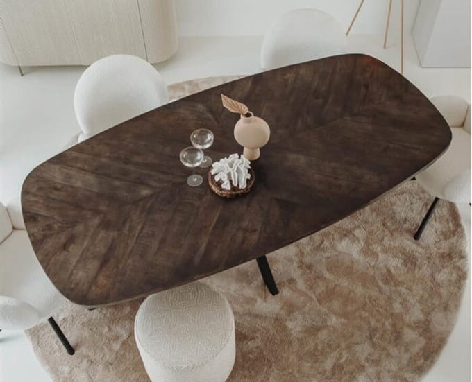 Tower Living Eettafel Silvi Deens ovaal mangohout visgraat 220x110 cm - olijfbruin