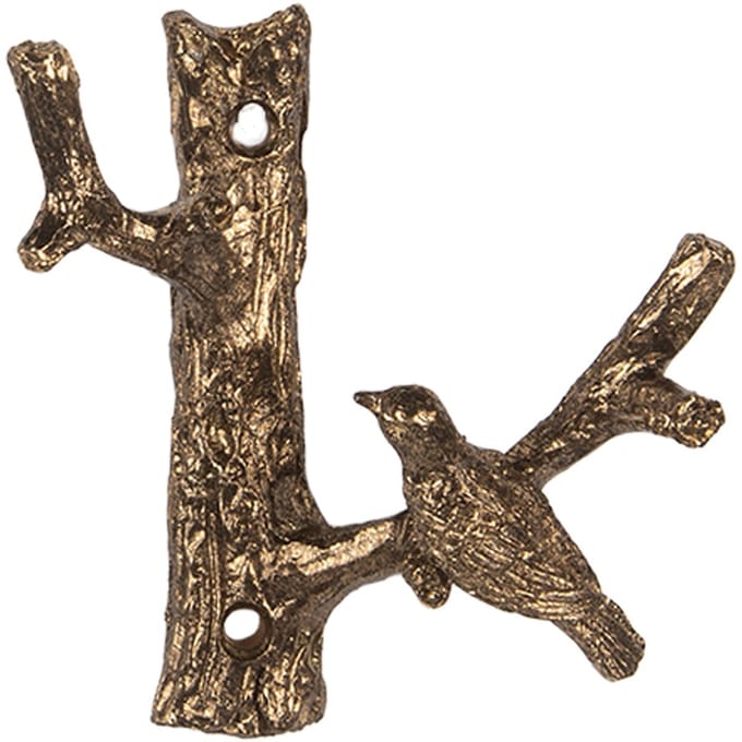 Clayre & Eef Wandhaak Vogel 9x4x9 cm Goudkleurig Metaal