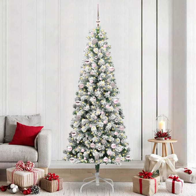vidaXL - Kunstmatige - Hinged - Kerstboom - 300 - LED's - Groen - en - Wit - 240 - cm