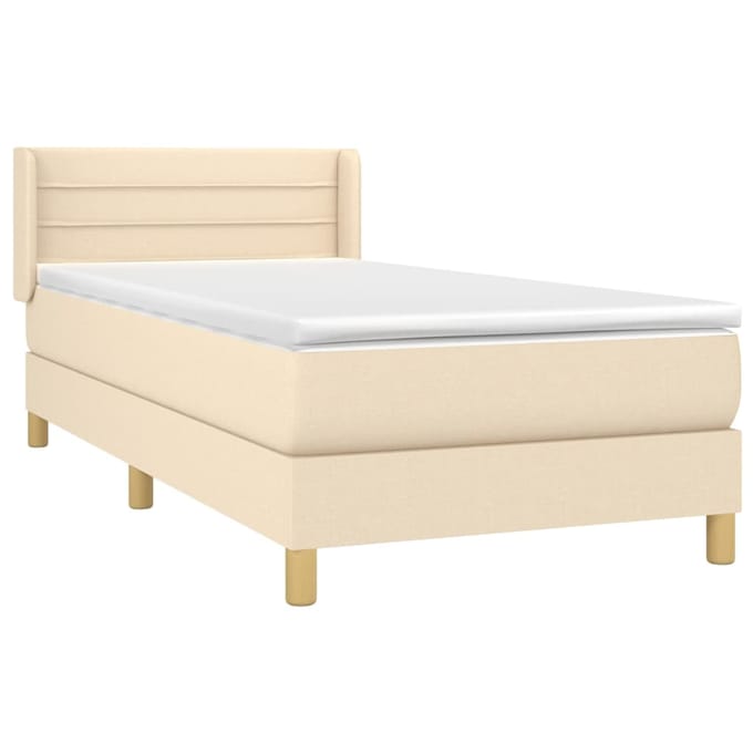 vidaXL - Boxspring - met - matras - stof - crèmekleurig - 90x190 - cm